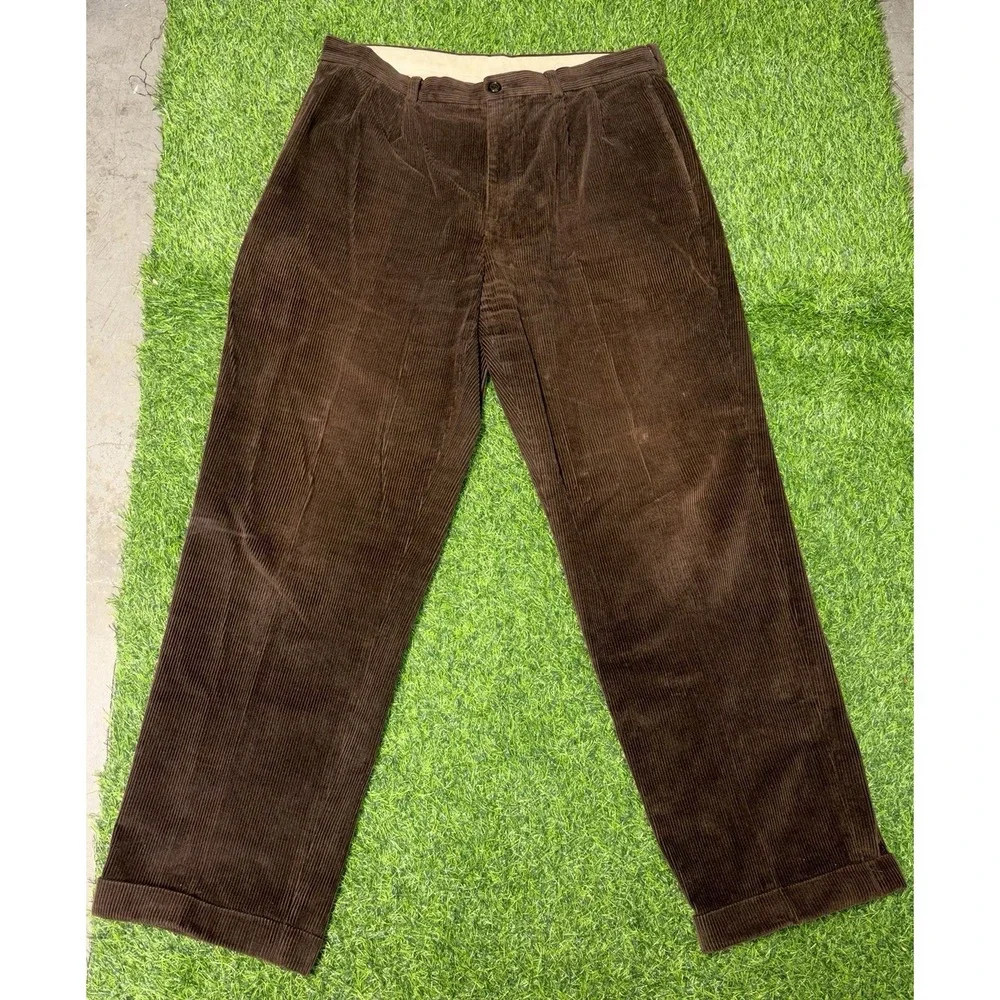 Vintage Brooks Brothers Pants Mens 38x32 Brown Corduroy Pleated Cuffed Y2K